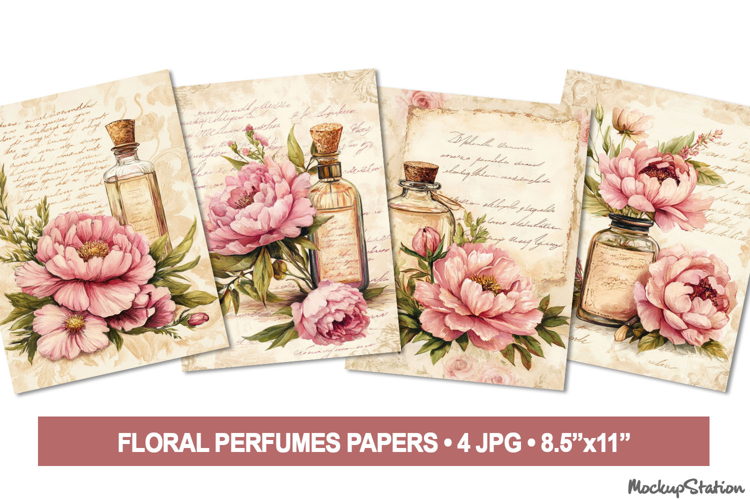 Shabby Perfume Bottles Pages JPG | Victorian Scrapbook Paper