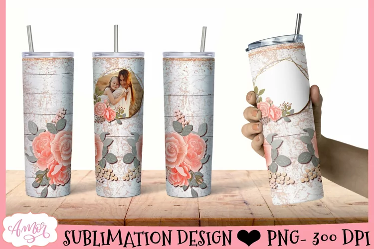 Floral photo tumbler wrap for sublimation