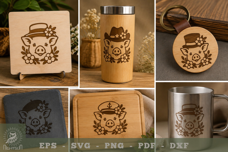 Floral Pig Lasercut Engraving Collection