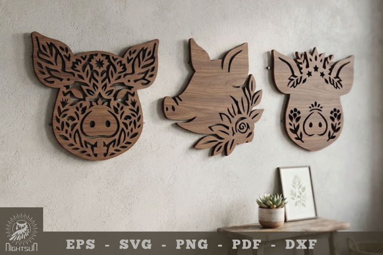 Floral Pig Lasercut Wall Decor SVG