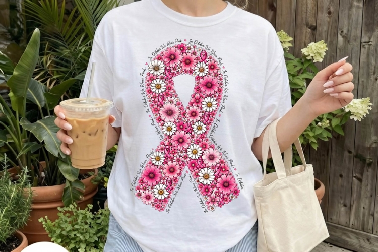 Floral Pink Ribbon Awareness Clipart PNG example image 1