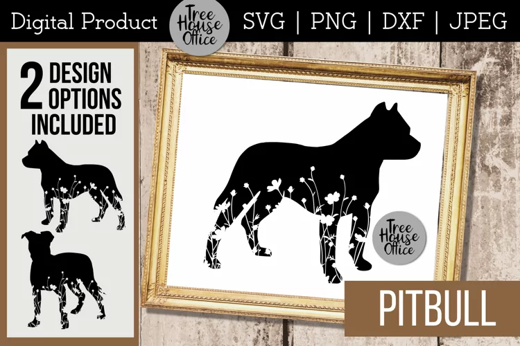 Floral Pitbull SVG, Pitbull with Flowers, Wildflower Pitbull