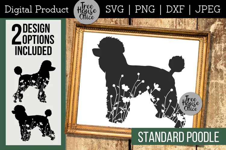 Floral Poodle SVG, Standard Poodle with Flowers Cut File