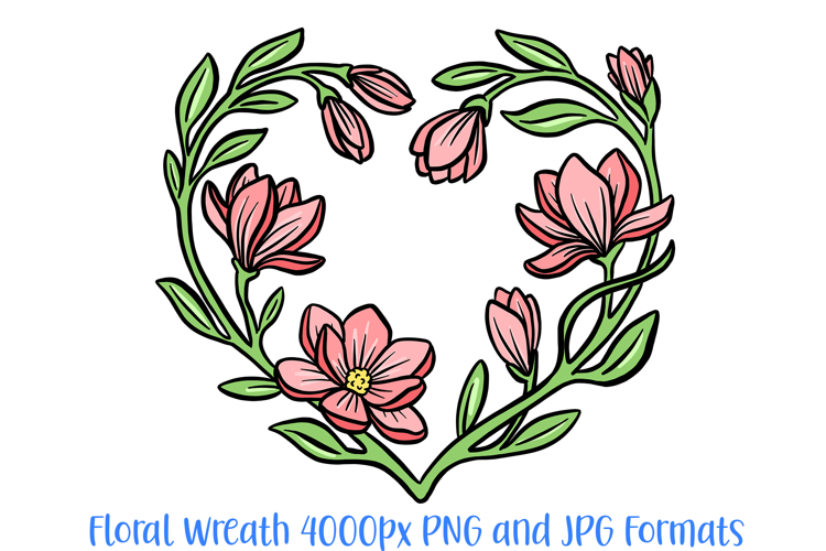 Floral Poppy Style Flower Graphic Outline Floral Wreath PNG