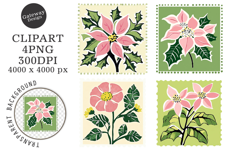 Floral Postage Stamp Stickers Clipart