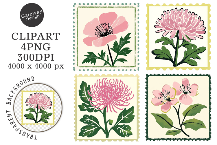 Floral Postage Stamp Stickers Clipart