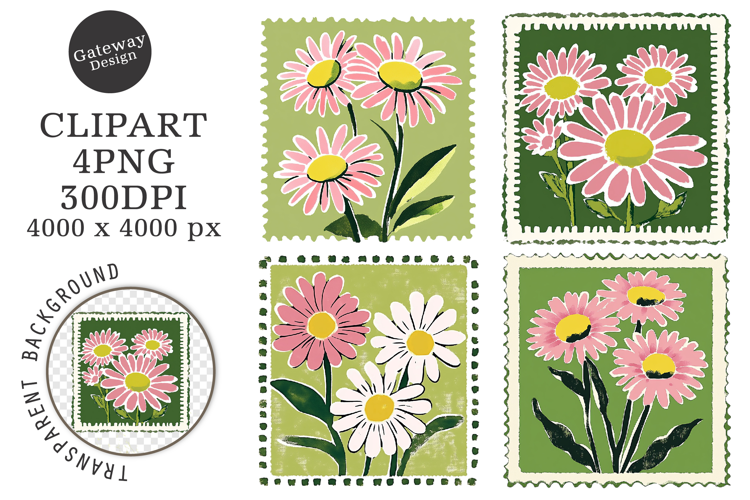 Floral Postage Stamp Stickers Clipart