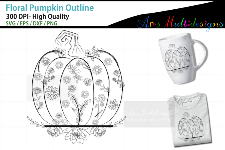 Floral outline pumpkin svg