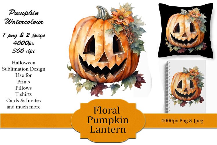 Floral Pumpkin Lantern Sublimation example image 1