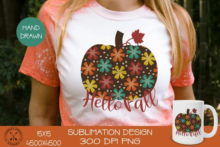 Fall Sublimation Design| Retro Floral Pumpkin PNG