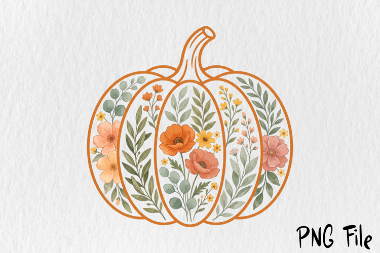 Floral Pumpkin PNG, Boho Fall Design, Thanksgiving PNG