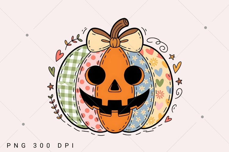 Floral Pumpkin png, Floral Patchwork png, Fall Pumpkin png