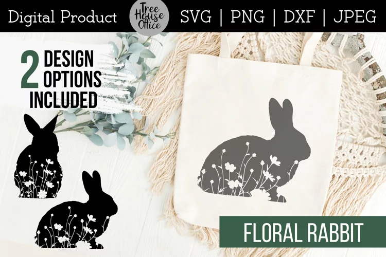 Floral Bunny Rabbit SVG, Wildflower Easter Bunny Cut File