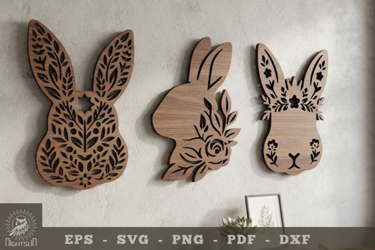 Floral Rabbit Lasercut Wall Decor SVG