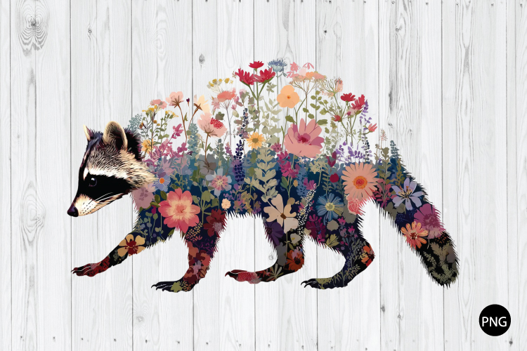 Floral Raccoon PNG, Feral Racoon PNG, Funny Raccoon PNG