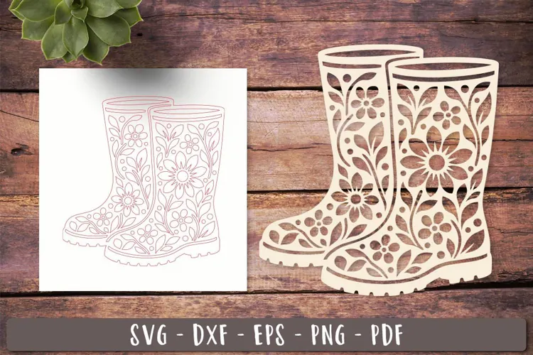 Floral Rain Boots Laser Cut SVG