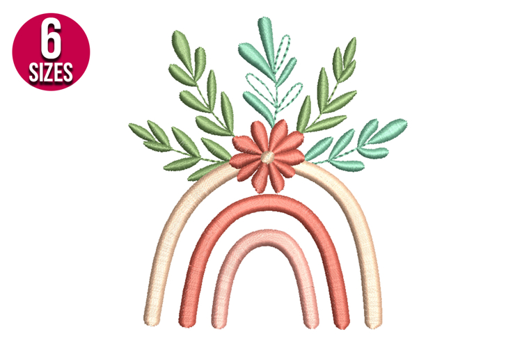 Floral Rainbow Machine Embroidery Design | Boho Floral