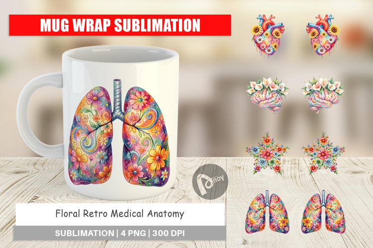 Floral Retro Medical Anatomy Mug Wrap