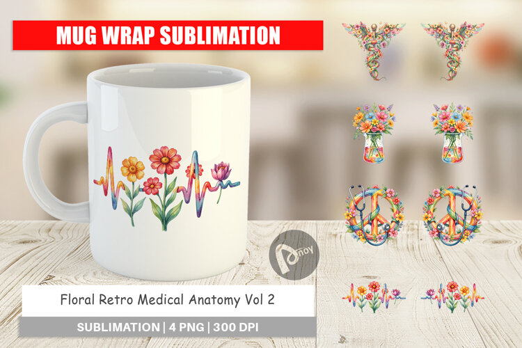 Floral Retro Medical Anatomy Mug Wrap example image 1
