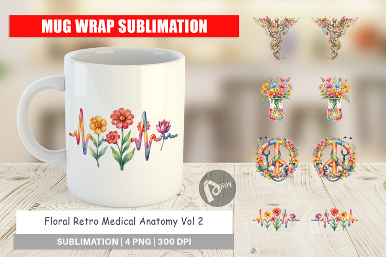Floral Retro Medical Anatomy Mug Wrap
