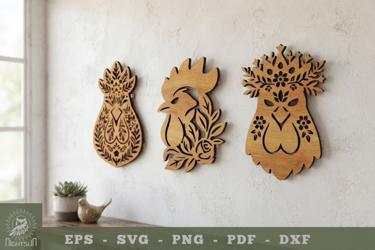 Floral Rooster Lasercut Wall Decor SVG