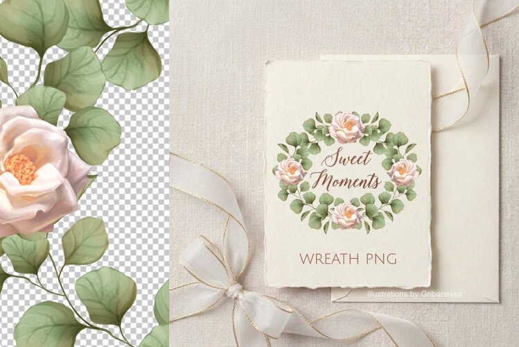 Floral Rose Wreath PNG example image 1