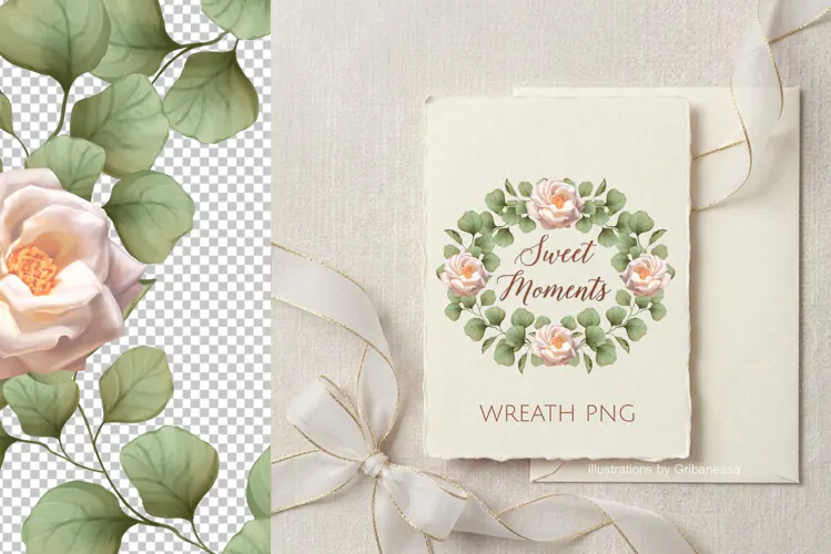 Floral Rose Wreath PNG