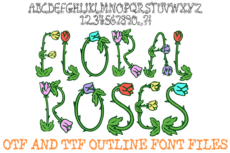 Floral Roses Font Spring Flower Doodle Lettering ABC OTF