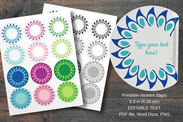 Floral Rosette Frame Round Labels 12 pcs per paper