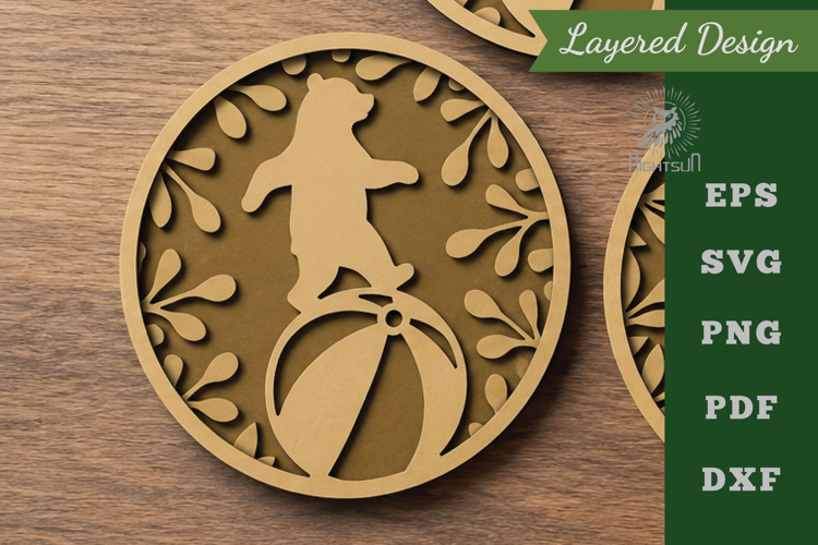 Floral Round Bear Lasercut Wall Decor SVG