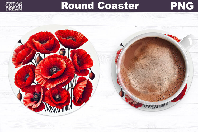 Wildflowers Round Coaster | Poppies Coaster example image 1