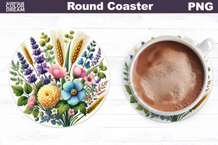 Wildflowers Round Coaster | Pastel Floral Coaster example image 1