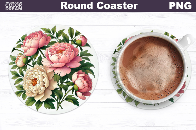 Peony Round Coaster | Pink Flowers Coaster