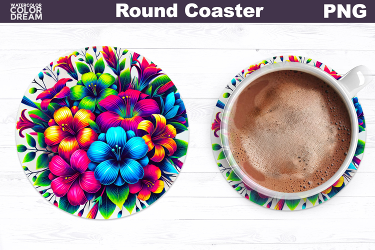 Wildflowers Round Coaster | Neon Floral Coaster