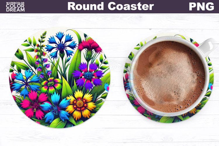 Wildflowers Round Coaster | Neon Floral Coaster