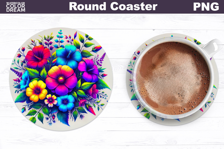 Wildflowers Round Coaster | Neon Floral Coaster