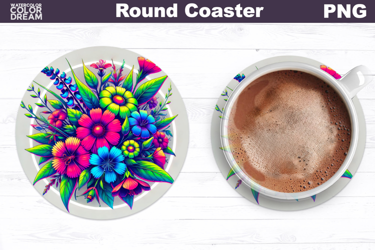Wildflowers Round Coaster | Neon Floral Coaster
