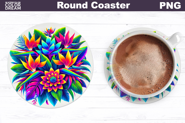 Tropical Flower Round Coaster | Neon Flowers Coaster
