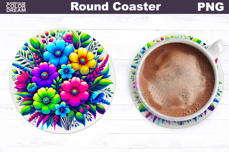 Wildflowers Round Coaster | Neon Floral Coaster