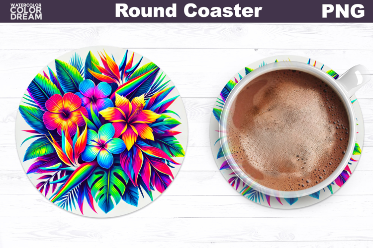Tropical Flower Round Coaster | Neon Flowers Coaster