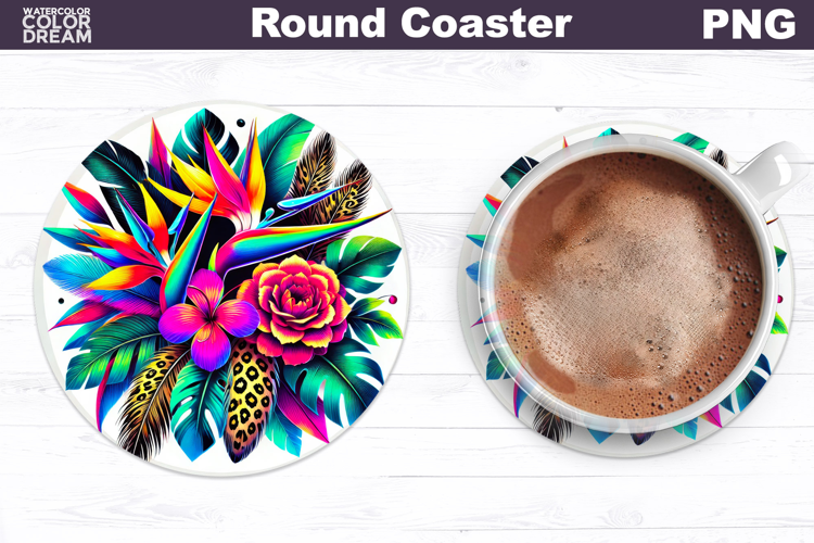 Tropical Flower Round Coaster | Neon Flowers Coaster