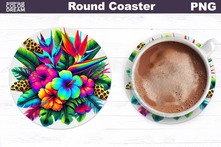 Tropical Flower Round Coaster | Neon Flowers Coaster