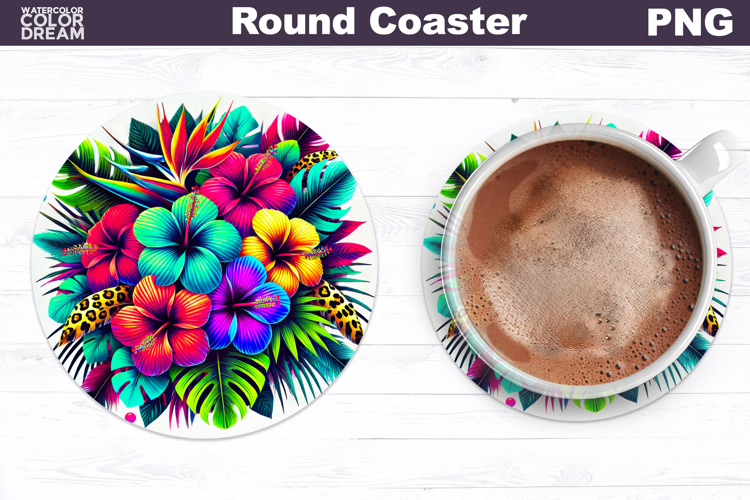 Tropical Flower Round Coaster | Neon Flowers Coaster