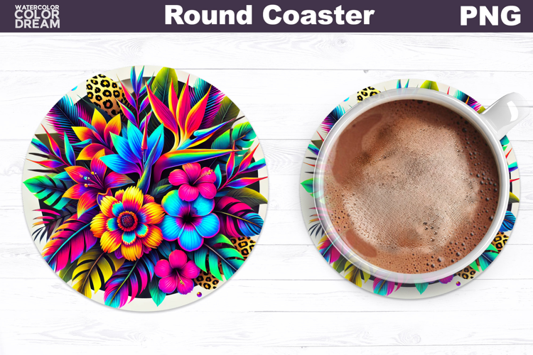 Tropical Flower Round Coaster | Neon Flowers Coaster