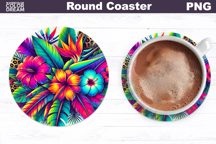 Tropical Flower Round Coaster | Neon Flowers Coaster