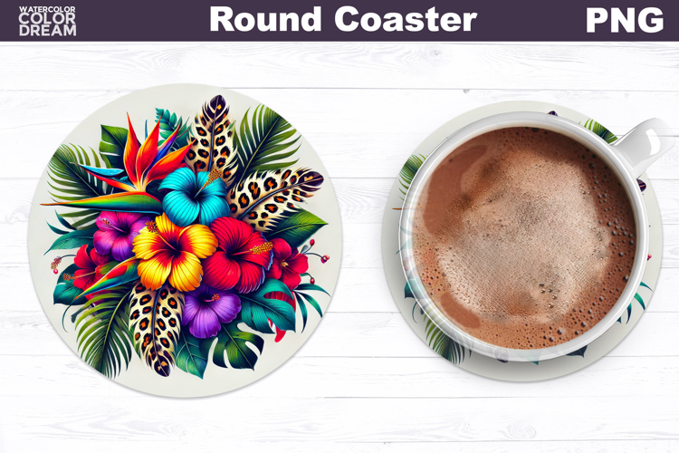 Tropical Flower Round Coaster | Neon Flowers Coaster