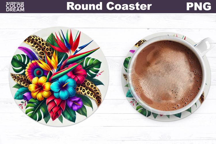 Tropical Flower Round Coaster | Neon Flowers Coaster