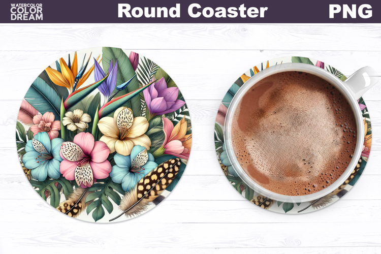 Tropical Flower Round Coaster | Neon Flowers Coaster