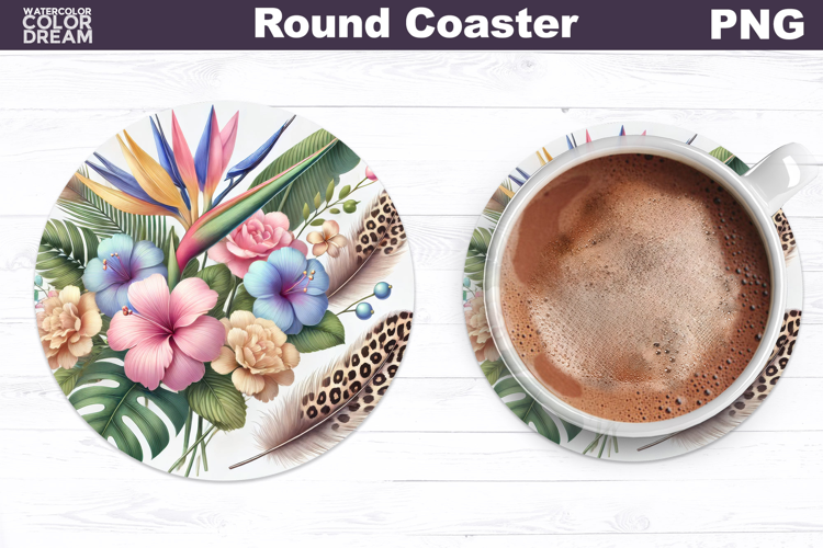 Tropical Flower Round Coaster | Neon Flowers Coaster