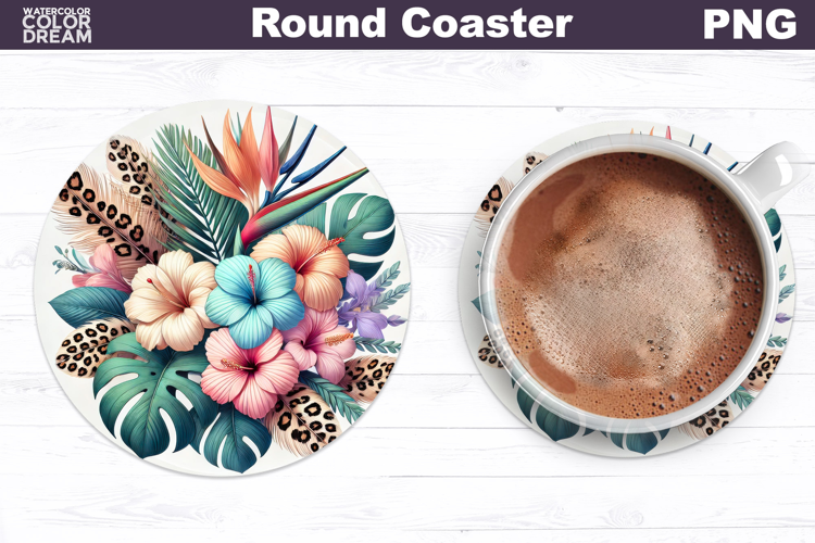 Tropical Flower Round Coaster | Neon Flowers Coaster
